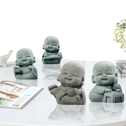 4Pcs Buddha Statue Lovely Little Monk Figurine Buddha Monk Statue for Home Office Car Fish Tank Decor
