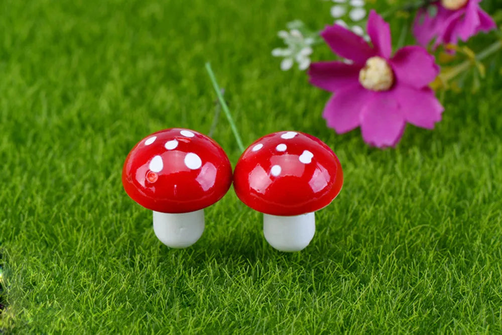 50pcs Cute Red Mushroom Model Garden Embellishment Small Decoration Suitable