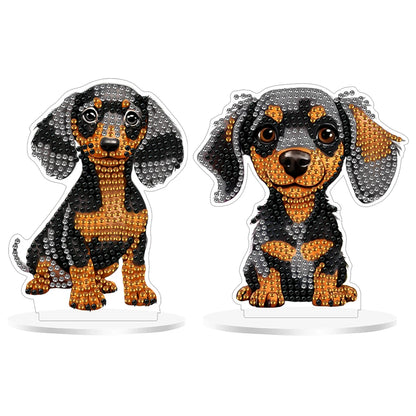 2Pcs Acrylic Special Shaped Cute Dachshund Diamond Painting Tabletop Ornaments Kit Desktop Diamond Art Kits for Table Decoration