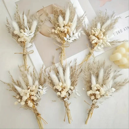 Mini Dried Flower Bouquet Set of 12 Boho Wedding Decor Boutonniere for Men Table Centerpieces Pampas Grass For Birthday Cake