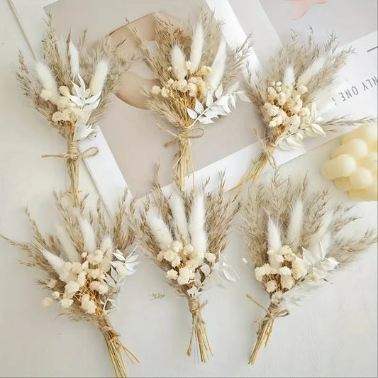 Mini Dried Flower Bouquet Set of 12 Boho Wedding Decor Boutonniere for Men Table Centerpieces Pampas Grass For Birthday Cake