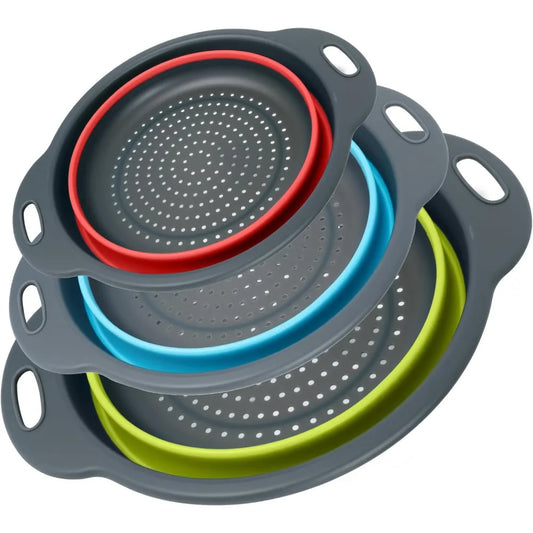 Collapsible Colander 3-Pack Set Space-Saving Foldable Kitchen Strainer with Non-Slip Base Durable Thickened PP+TPE Collapsible S