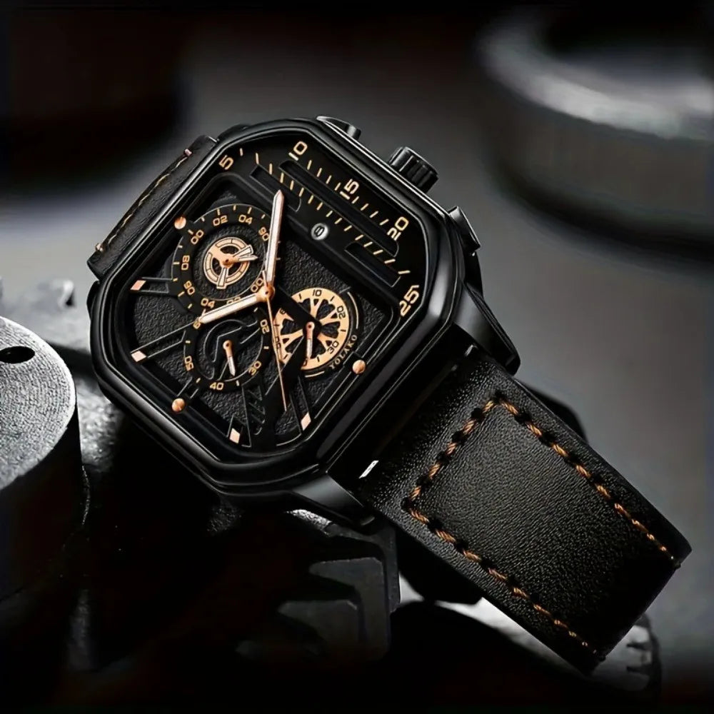 Men's Quartz Watch Square Black Dial