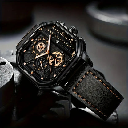 Men's Quartz Watch Square Black Dial