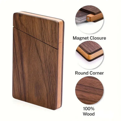 Portable Wood Business Card Holder Slim Card Case Wooden Business Card Desk Accessories