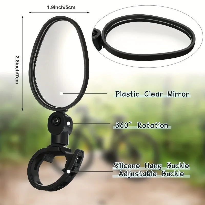 1/2PCS  Bike Mirrors, Acrylic Convex Oval Rearview for Cycling 360° Rotatable