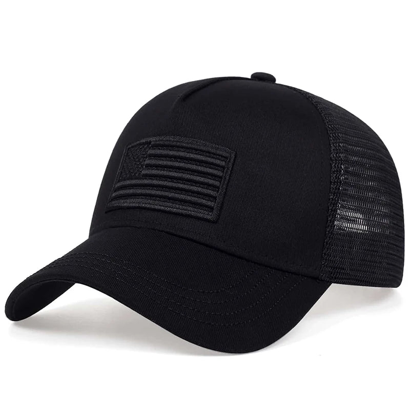 American Flag Embroidery Baseball Net Caps Adjustable