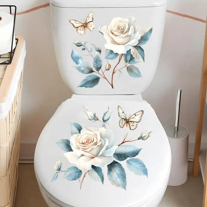 2Sheet Bathroom Toilet Sticker Modern Minimalist Flower Butterfly Pattern Self-adhesive Paintings For Bathroom Living Decoration