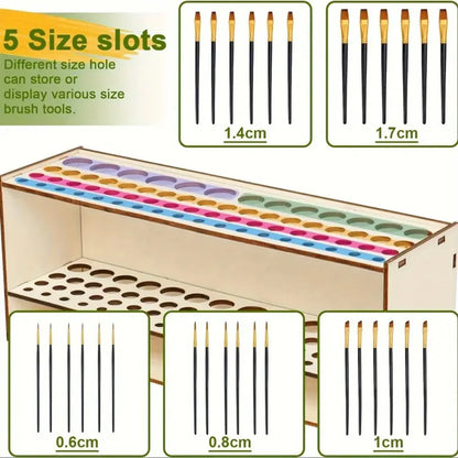 67-Slot Brush Holder Double-layer Durable Artist Desk Organizer Pencil Paint Brushes Storage Art Craft