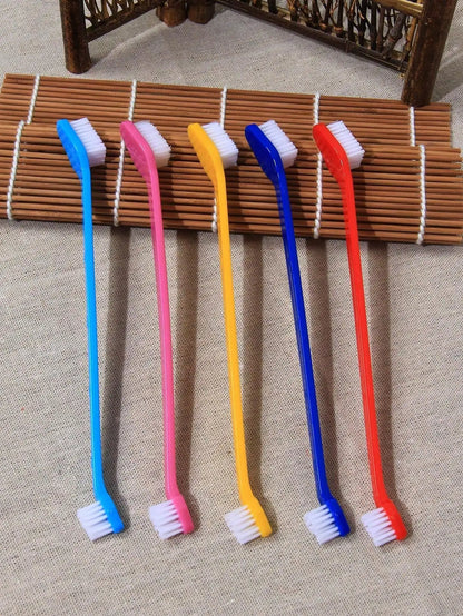 5pcs/set Long Handle Pet Toothbrush Double-head Dog Toothbrushes Oral Care Dog Teeth Cleaning Soft Hair Cat Toothbrush