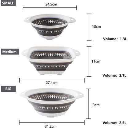 3 Pcs Collapsible Colander and Strainer,Silicone Strainer Colanders & Food Strainers,for Vegetable and Fruit, Kitchen Essential