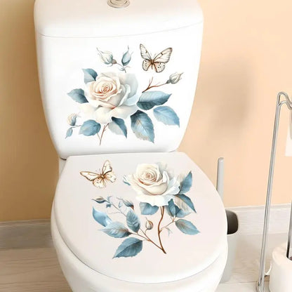 2Sheet Bathroom Toilet Sticker Modern Minimalist Flower Butterfly Pattern Self-adhesive Paintings For Bathroom Living Decoration