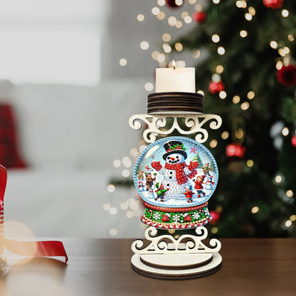 Wooden Special Shaped Xmas Theme Mosaic Rhinestone Drawing Candlestick Decor Desktop Diamond Art Candle Holder for Party Decor