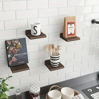 4pcs wooden wall mounted flower racks with simple design, wall storage rack, living room, bathroom, bedroom decoration rack