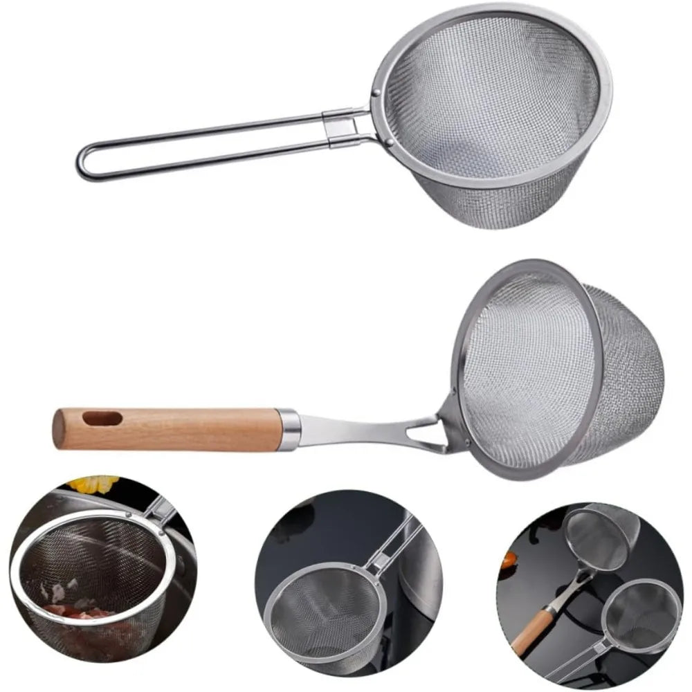 304 Stainless Steel Hot Pot Strainer Spoon Set Hook Fine Mesh Filtering Scoop for Cooking and Draining Kitchen Gadget for House