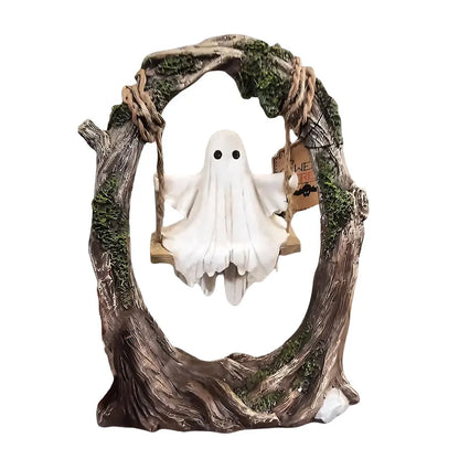 Halloween White Ghost Sculptures Funny Tree Hanging Ornaments White Ghost Swing Decorations for Tabletop Centerpiece