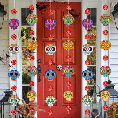 Day of the Dead Party Supplies 8 Pcs Sugar Skull Decorations Mexican Fiesta Banner for Home Wall Door Hanging Decorations