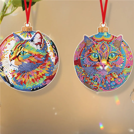 8PCS Diamond Painting Hanging Sign Colourful Cat Double Sided Diamond Painting Hanging Decor Diamond Drawing Hanging Ornament