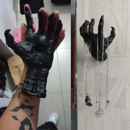Halloween Decoration Witch Hand Statue Gothic Art Sculpture Resin Retro Wall Keys Jewelry Hange Horror Props DIY Decor