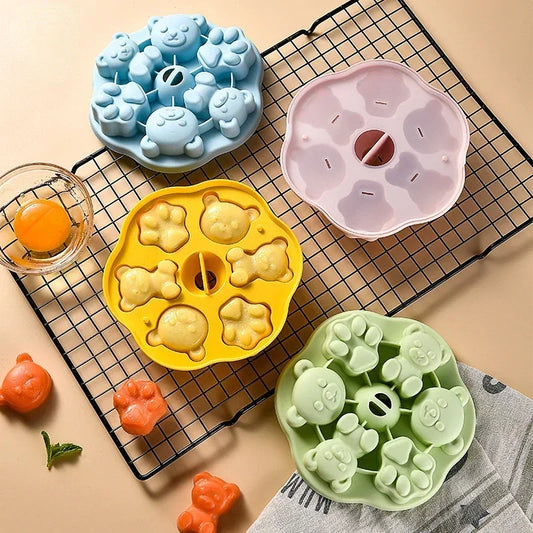 Silicone  Cake Mold Steamed Pastry Mold Cartoon Chocolate Mold Baby Auxiliary Food Tools With Lid Cake Decoration Resin