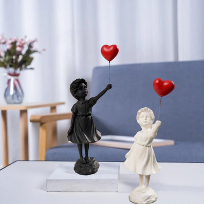 Girl with Balloon Statue, Girl's Love Balloon Art Sculpture, Resin Crafts Home Statues, Girl with Balloon Resin Sculpture Figure