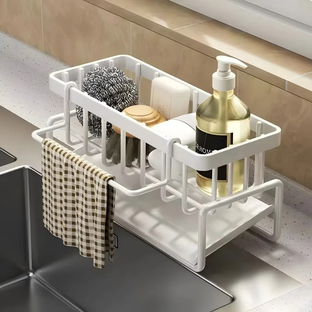 Compact Sink Organizer with Drainage Rack – Space-Saving Kitchen Storage for Utensils/Accessories