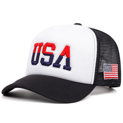 Cotton Mesh Hat USA Side Embroidered American Flag Fashionable Hip Hop Hat Outdoor Sunshade Hat Adjustable Baseball Hat