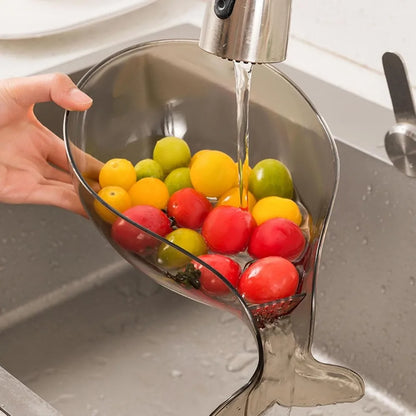 2025 New Food Strainer, Multifunctional Drain Basket with Integrated Drain Spout Kitchen Fruit Cleaning Bowl Sink Food Catcher D