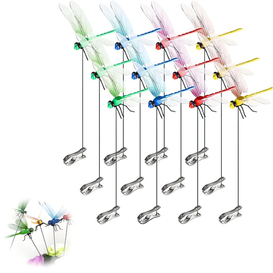 12Pcs Whimsical Dragonfly Garden Clips | Vibrant Outdoor Decor Accents | Pole & Hat Clip-Ons for Plants, Fences & Patio Decor