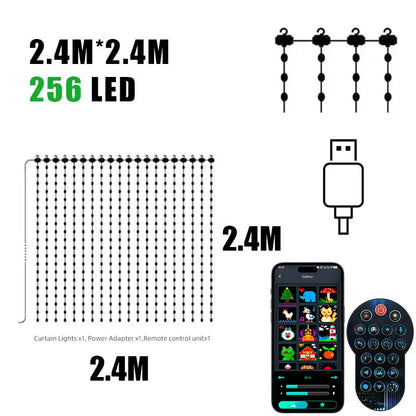 400LEDs Curtain Light String RGB String Lights APP Remote Control Music Sync USB Plug Curtain Light for Room Curtain Decorations