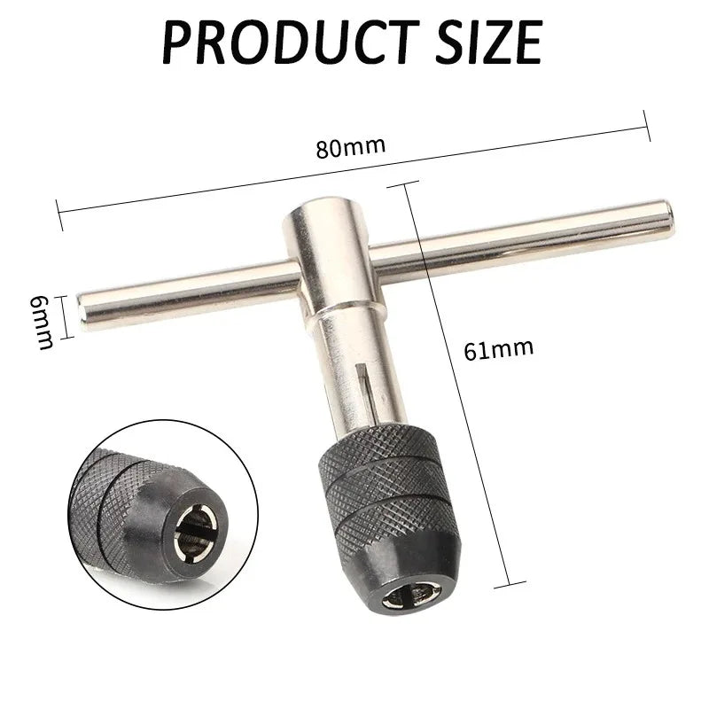 6pc T-Handle Tap Wrench Set M3-M8 Thread Tapping Tool Kit