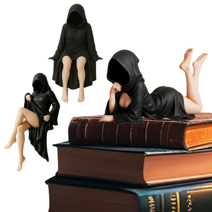 Resin Mysterious Statue Robe Sitting Women Sculpture 3D Sculpture of Mysterious Bookshelf for Tabletop Or Bookshelf Decorations
