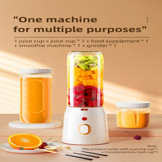 Portable USB Rechargeable Juicer with Dual Cups Compact Lightweight for Fresh Juice on-the-go Perfect for Travel and Gym