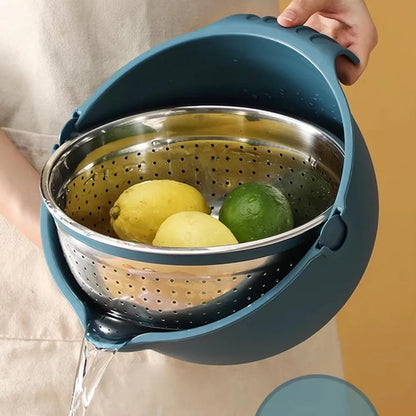 4-1 Colander with Bowl Set,Multifunction Food Strainers and Colanders for Kitchen, Pasta and Rice Strainer,Fruit and Veggie Wash