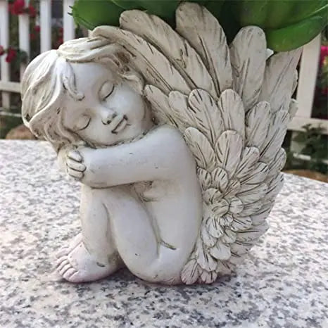 European Vintage Angel Girl Cupid Resin Statue Home Decor Flower Pot Pen Holder for Living Room Office Gift 14x7x14cm