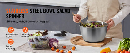 SucceBuy Stainless Steel Salad Spinner 4.75Qt One-handed Easy Press Large Vegetable Dryer Washer Lettuce Cleaner and Dryer