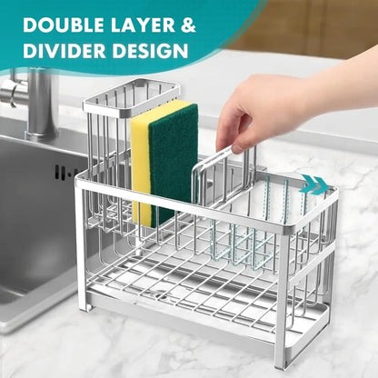 Sponge Holder for Kitchen Sink Organizer Caddy,2 Tier Dish Brush Scrubber Holder,Stainless Steel Sink Box Utensil Holder,Soap D