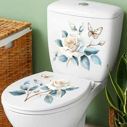 2Sheet Bathroom Toilet Sticker Modern Minimalist Flower Butterfly Pattern Self-adhesive Paintings For Bathroom Living Decoration
