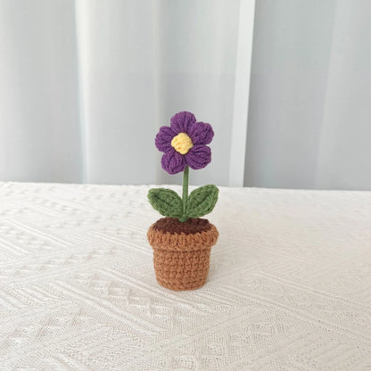 New Hand Knitting Potted Plants Handwoven Rose Sunflower Tulip Crochet Flower Bouquet Potted Ornament Table Home Room Decoration