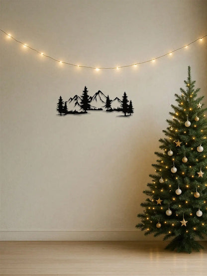 "Mountain & Forest Metal Wall Art – Black Farmhouse Decor | Nature-Inspired Indoor Hanging"