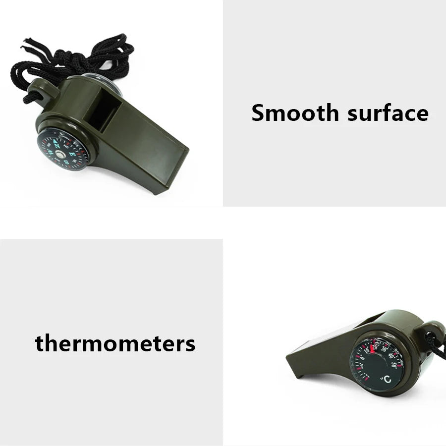 3 in 1 Emergency Survival Whistle Compass Thermometer Keychain Safety Camp
