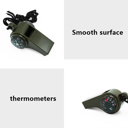 3 in 1 Emergency Survival Whistle Compass Thermometer Keychain Safety Camp