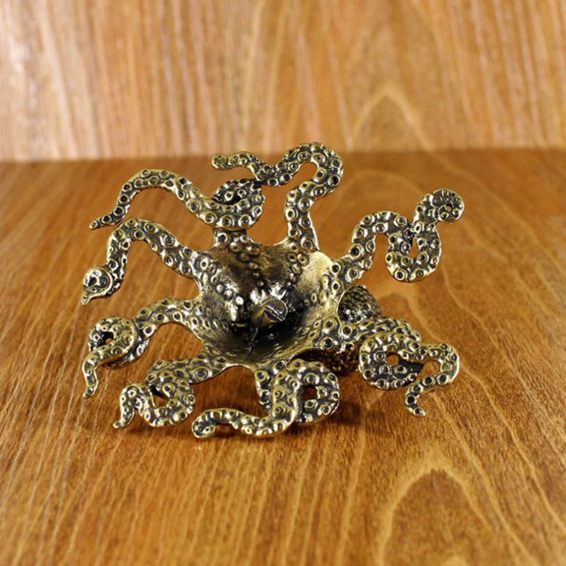 Antique Octopus Home Decoration Brass Copper Animal Figurines Miniatures Desk Ornament Accessories Creative Table Craft