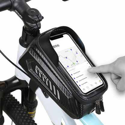 1.5L Bicycle Phone Front Frame Bag 7.4 Inch Touchscreen Bike Frame Front Tube Bag Hard Casing Bike Bag Bike Accessories