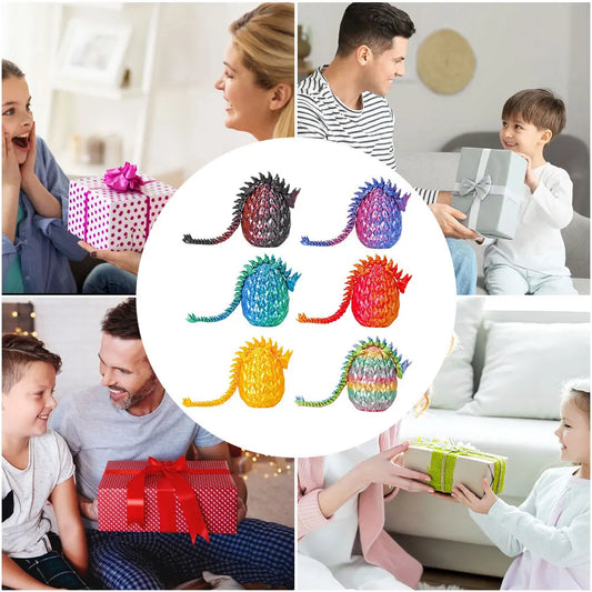 6Pcs 3D Printed Dragon Egg Relief Anxiety Dragon Fidget Toy 3D Printed Articulated Dragon Home Office Decor Toys for Kids Gifts