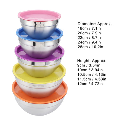 5pcs/set Stainless Steel Mixing Bowl Food Storage Preservation Box with Lids Cookware for Home Kitchen