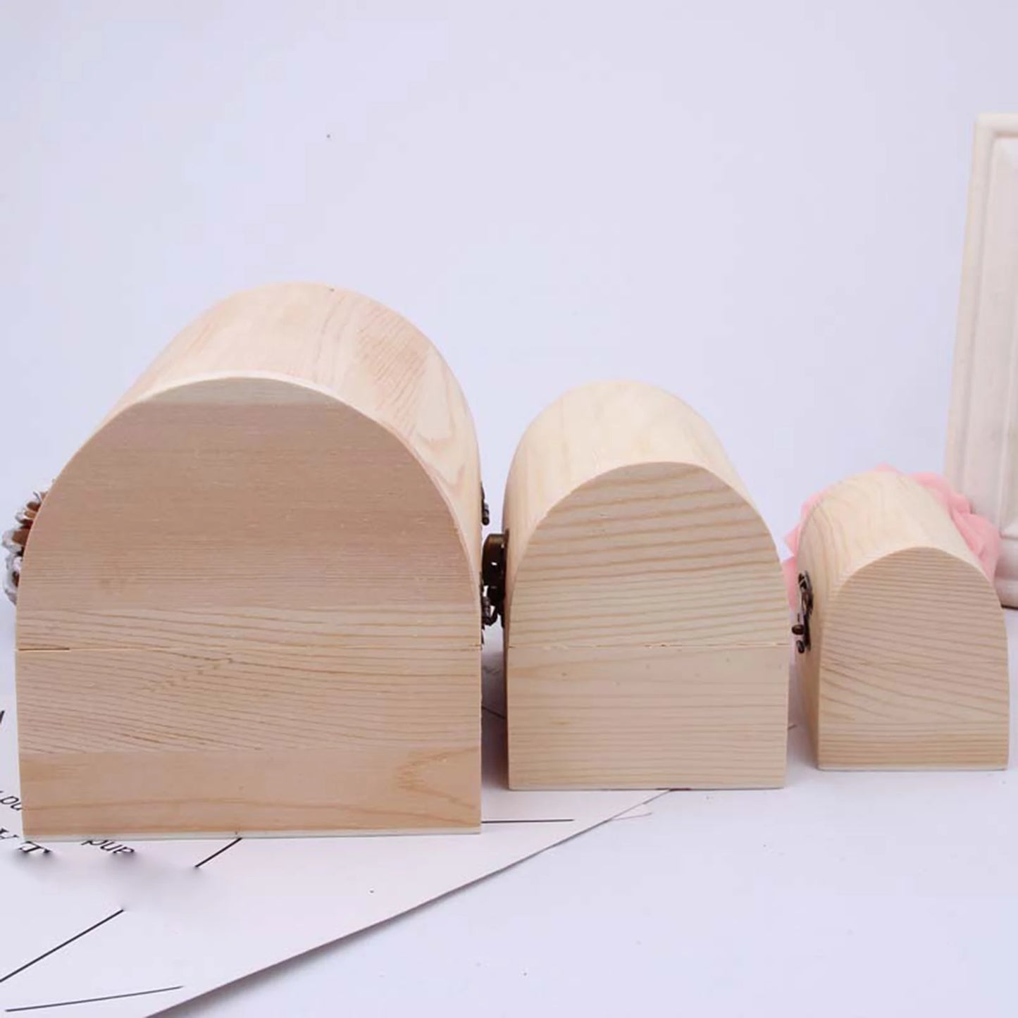 Wooden Box Treasure Chest Box Jewelry Storage Organizer Unfinished Wood Box DIY Painting Craft Box Decorative Storage Box