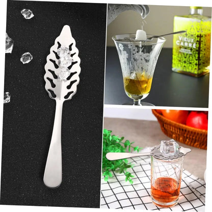 Stainless Steel Cube Sugar Colander Strainer and Ice Filter Spoon for Cocktails and Cooking Rustproof Kitchen Utensil Leaves Si