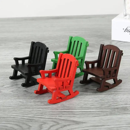 Wooden Mini Rocking Chair Desktop Decor Dollhouse Accessories DIY Ornament Miniature Landscape Chair Model Home Office Display