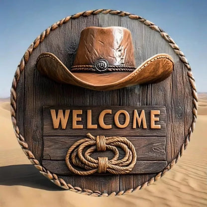 Western "Welcome" Decor with Cowboy Elements – Distressed Wood/Metal | Perfect Home Wall Art